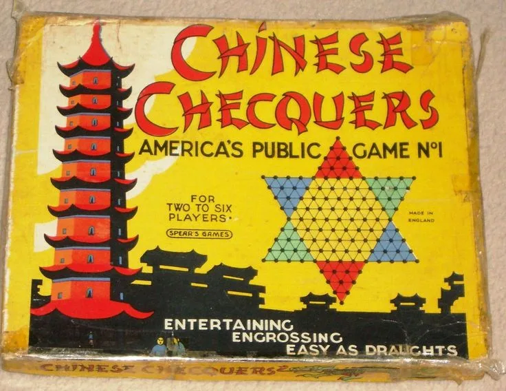 Caja vintage de damas chinas con tablero en forma de estrella